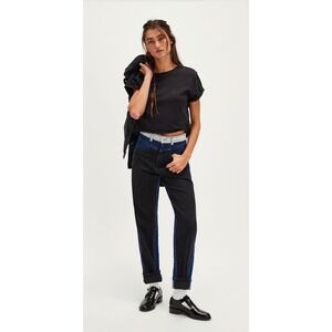 Free People x Mandinga Basto Denim Pants Blue Black Mixed Panel Jeans XS $228